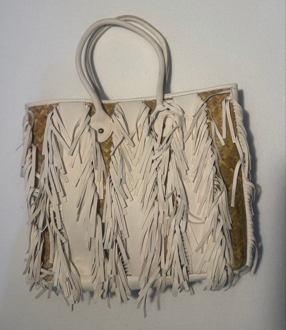 Carlos Santana Falchi leather fringe tote bag